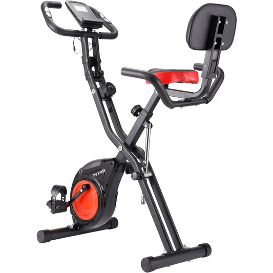 Home Folding Stationary Bike with Arm Workout Bands - 16 Levels Magnetic Resistance